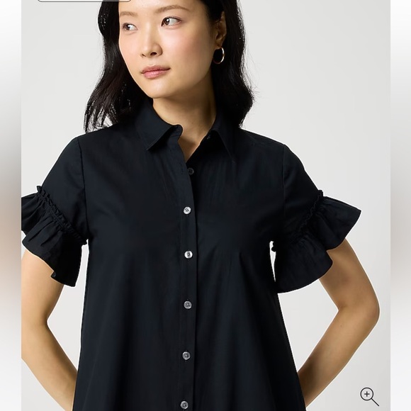 J Crew Ruffle-sleeve mini shirtdress black size 6 petite 6P j.crew new - Picture 2 of 8